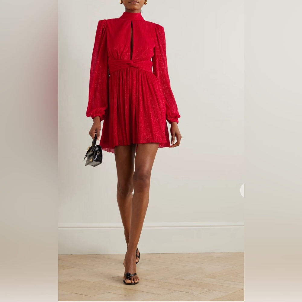 REBECCA VALLANCE Samantha cutout metallic recycled plissé-tulle mini dress, $545